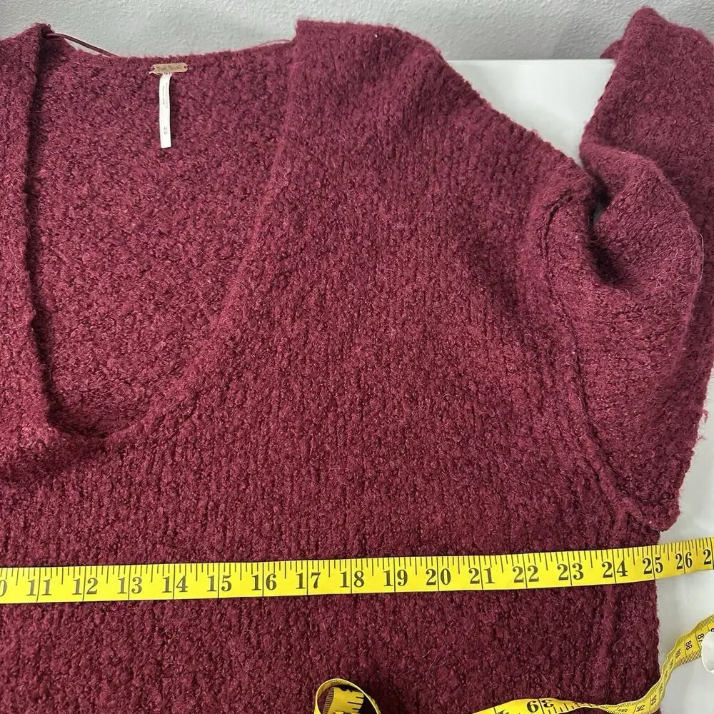 Free People‎ Sweater Womens Medium Purple Alpaca Wine Boucle Lofty Boxy Slouchy